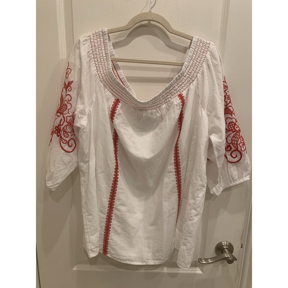Lane Bryant  Boho Blouse Off/On Shoulder Red White Embroidered Sz‎ 18/20 NWT